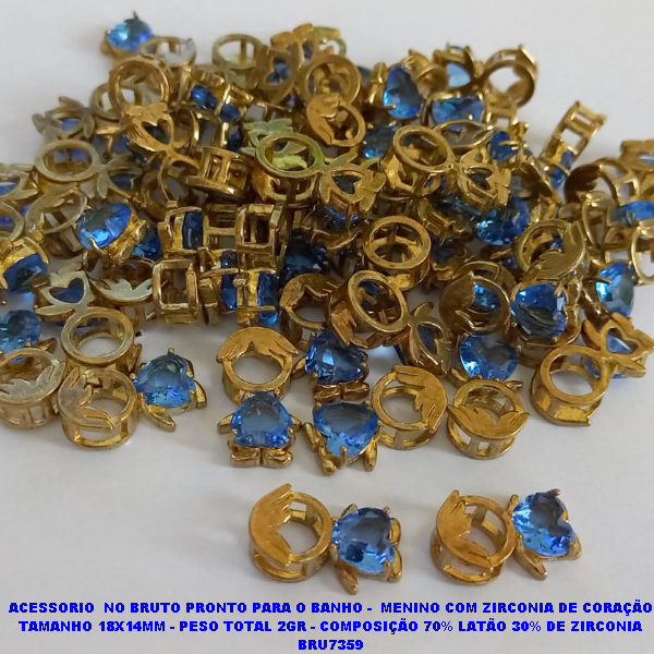 PINGENTE NO BRUTO PRONTO PARA O BANHO (CX15)-  MENINO COM ZIRCONIA DE CORAÇÃO TAMANHO 18X14MM - PESO TOTAL 2GR - COMPOSIÇÃO 70% LATÃO 30% DE ZIRCONIA BRU7359