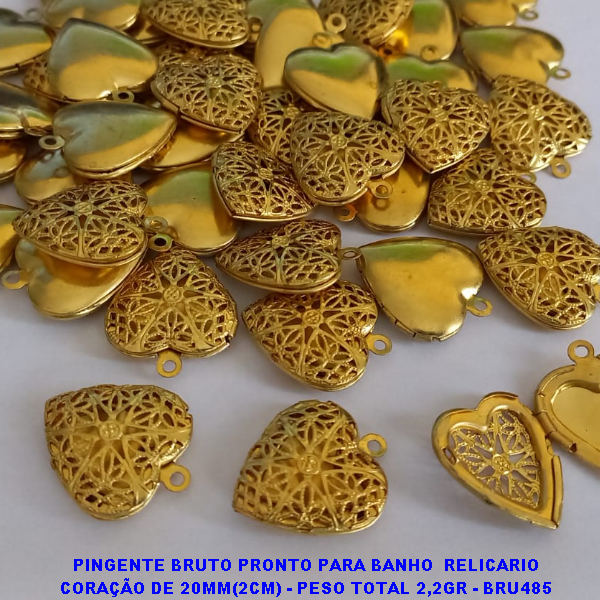 PINGENTE BRUTO PRONTO PARA BANHO  RELICARIO CORAÇÃO DE 20MM(2CM) - PESO TOTAL 2,2GR - BRU485