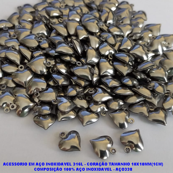 ACESSORIO EM AÇO INOXIDAVEL 316L - CORAÇÃO TAMANHO 10X10MM(1CM) COMPOSIÇÃO 100% AÇO INOXIDAVEL - AÇO338