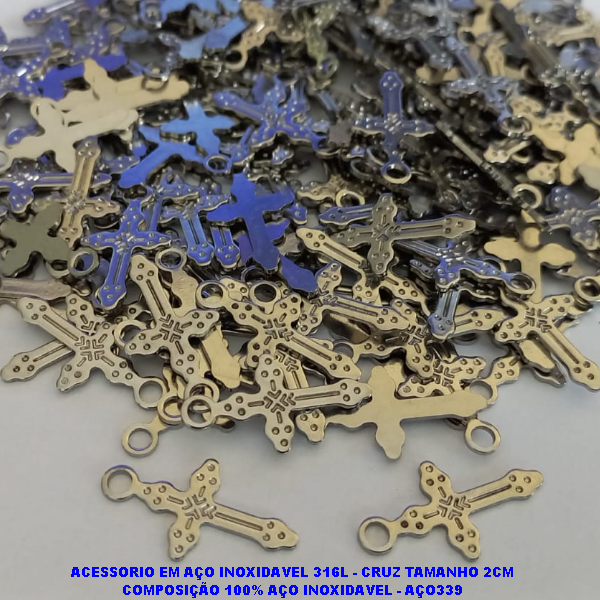 ACESSORIO EM AÇO INOXIDAVEL 316L - CRUCIFIXO TAMANHO 2CM COMPOSIÇÃO 100% AÇO INOXIDAVEL - AÇO339