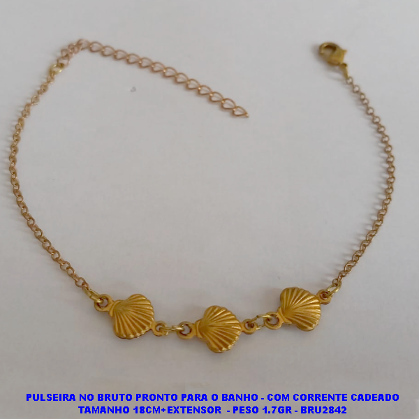 PULSEIRA NO BRUTO PRONTO PARA O BANHO(CX95) - COM CORRENTE CADEADO TAMANHO 18CM+EXTENSOR  - PESO 1.7GR - BRU2842