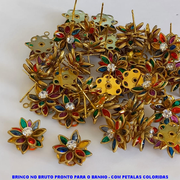 BRINCO NO BRUTO PRONTO PARA O BANHO - COM PETALAS COLORIDAS PESO DO PAR 2.8GR - TAMANHO 14MM - BRU4603