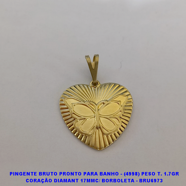 PINGENTE BRUTO PRONTO PARA O BANHO - (4998) PESO TOTAL 1.7GR CORAÇÃO DIAMANT 17MMC/ BORBOLETA - BRU6973