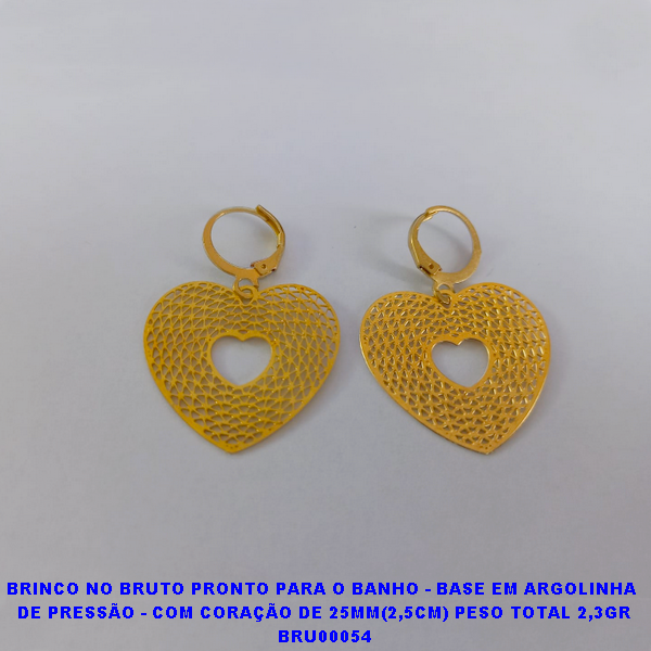 BRINCO NO BRUTO PRONTO PARA O BANHO - BASE EM ARGOLINHA  DE PRESSÃO - COM CORAÇÃO DE 25MM(2,5CM) PESO TOTAL 2,3GR BRU00054