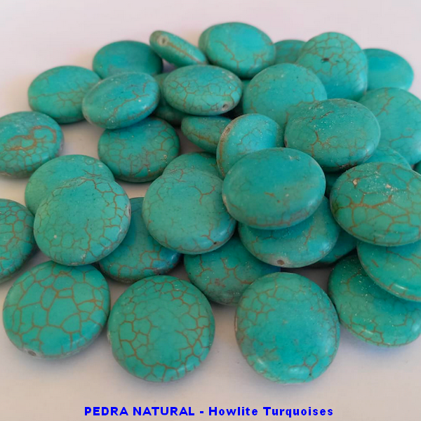 ACESSORIO NO BRUTO PRONTO PARA O BANHO(CX75) -(PESO 4.3GR) PEDRA NATURAL " Howlite Turquesa" TAMANHO 20MM (REDONDA FIO PASSANTE)(VENDIDA POR UNIDADE)BRU00067