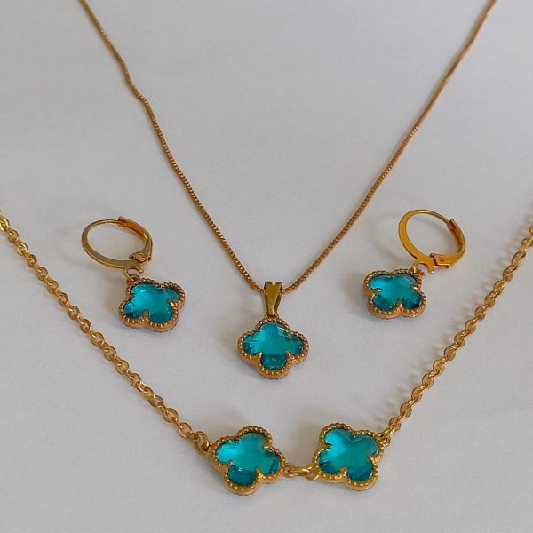 CONJUNTO(VAN CLEFF) NO BRUTO PRONTO PARA  O BANHO - GARGANTILHA CORRENTE  VENEZIANA/PULSEIRA CORRENTE CADEADO - BRINCO COM ARGOLINHA DE PRESSÃO PESO TOTAL 7,9GR - BRU2768