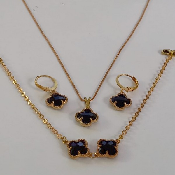 CONJUNTO(VAN CLEFF 10MM ") NO BRUTO PRONTO PARA  O BANHO - GARGANTILHA CORRENTE  VENEZIANA/PULSEIRA CORRENTE CADEADO - BRINCO COM ARGOLINHA DE PRESSÃO PESO TOTAL 7,9GR - BRU100