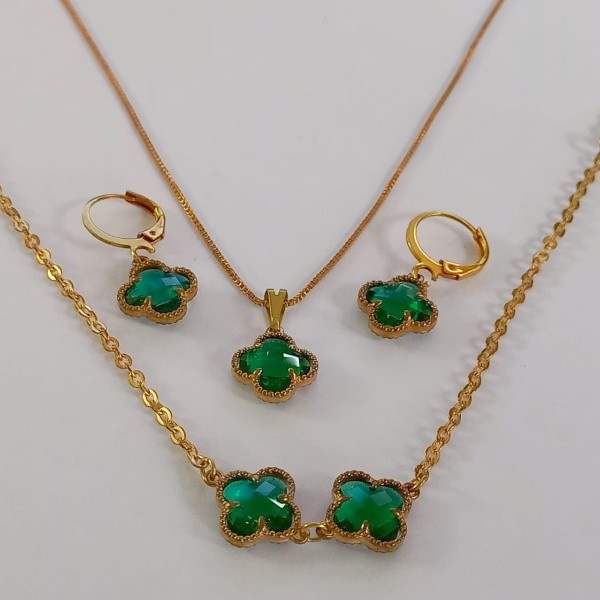 CONJUNTO (VAN CLEFF) NO BRUTO PRONTO PARA  O BANHO - GARGANTILHA CORRENTE  VENEZIANA/PULSEIRA CORRENTE CADEADO - BRINCO COM ARGOLINHA DE PRESSÃO PESO TOTAL 7,9GR - BRU0121