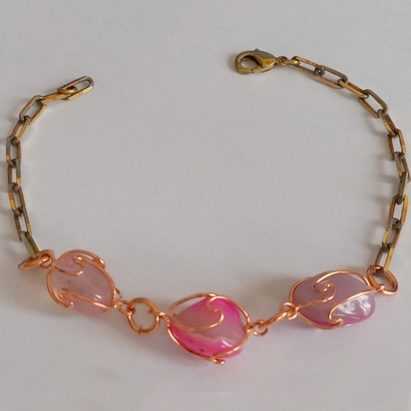 PULSEIRA NO BRUTO PRONTO PARA O BANHO - COM TREIS PEDRA DE QUARTOZO ) PEDRA NATURAL - PESO 8.7GR - BRU1579