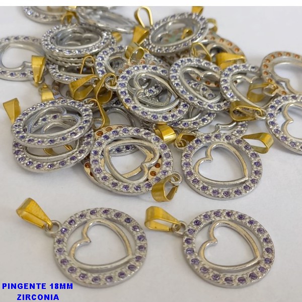 PINGENTE NO BRUTO PRONTO PARA O BANHO (CX24) - CORAÇÃO DE 18MM(1,8CM) PESO TOTAL 1,3GR - TODO CRAVEJADO EM ZIRCONIAS - BRU000302