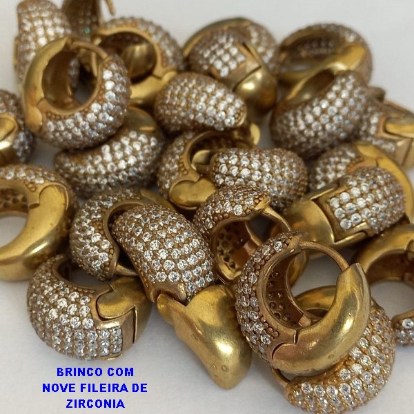 BRINCO NO BRUTO PRONTO PARA O BANHO BRINCO DE PRESSDÃO(TRANQUETA) - COM  NOVE FILEIRA DE ZIRCONIA - TAMANHO 18MM PESO TOTAL 10GR - BRU4429A