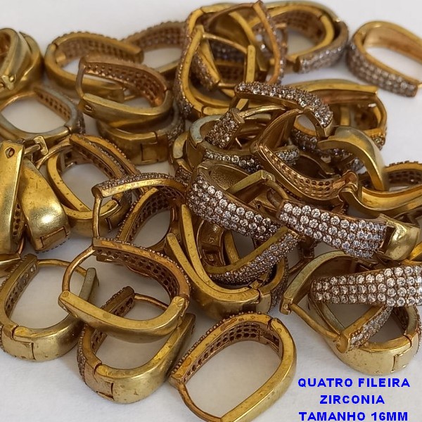 BRINCO NO BRUTO PRONTO PARA O BANHO(CX107) BRINCO DE PRESSDÃO(TRANQUETA) - COM  QUATRO FILEIRA DE ZIRCONIA - TAMANHO 16MM PESO TOTAL 3,4GR - BRU3640B