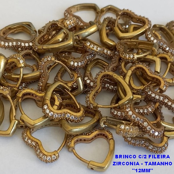 BRINCO NO BRUTO PRONTO PARA O BANHO BRINCO DE PRESSÃO(CORAÇÃO(TRANQUETA) - COM  DUAS FILEIRA DE ZIRCONIA - TAMANHO 12MM PESO TOTAL 2,2GR - BRU3398A