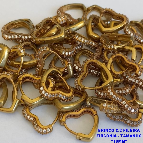 BRINCO NO BRUTO PRONTO PARA O BANHO BRINCO DE PRESSÃO(CORAÇÃO)(TRANQUETA) - COM  DUAS FILEIRA DE ZIRCONIA - TAMANHO 16MM PESO TOTAL 3,2GR - BRU3398B