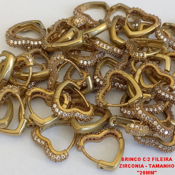 BRINCO NO BRUTO PRONTO PARA O BANHO BRINCO DE PRESSÃO(CORAÇÃO)(TRANQUETA) - COM  DUAS FILEIRA DE ZIRCONIA - TAMANHO 20MM PESO TOTAL 4.1GR - BRU3398C