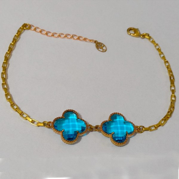 PULSEIRA NO BRUTO PRONTO PARA O BANHO(VAN CLEEF) -COM CORRENTE TIJOLINHO TAMANHO 18CM+EXTENSOR - COM DOIS TREVO NEGRO 14MM - PESO 5,3GR  TREVO COM 70%LATÃO E 30% VIDRO - BRU7535B
