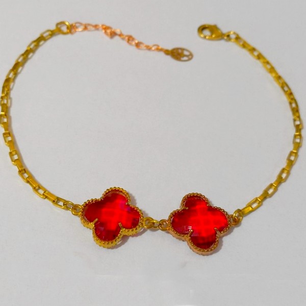 PULSEIRA NO BRUTO PRONTO PARA O BANHO(VAN CLEEF) -COM CORRENTE TIJOLINHO TAMANHO 18CM+EXTENSOR - COM DOIS TREVO NEGRO 14MM - PESO 5,3GR  TREVO COM 70%LATÃO E 30% VIDRO - BRU7535C