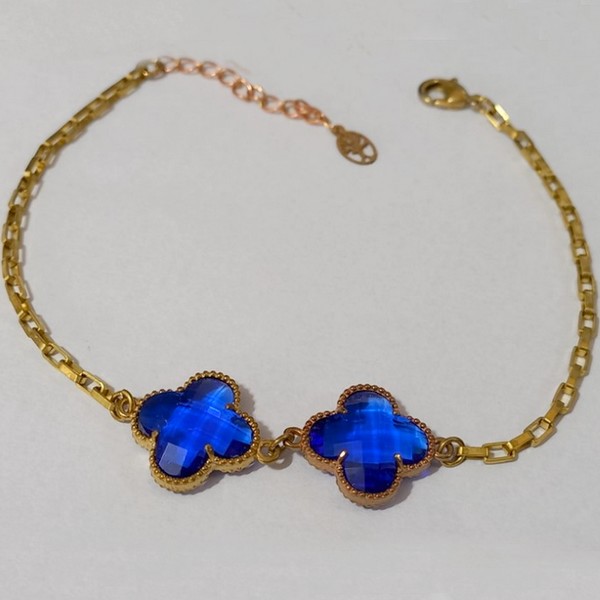 PULSEIRA NO BRUTO PRONTO PARA O BANHO(VAN CLEEF) -COM CORRENTE TIJOLINHO TAMANHO 18CM+EXTENSOR - COM DOIS TREVO NEGRO 14MM - PESO 5,3GR  TREVO COM 70%LATÃO E 30% VIDRO - BRU7535D