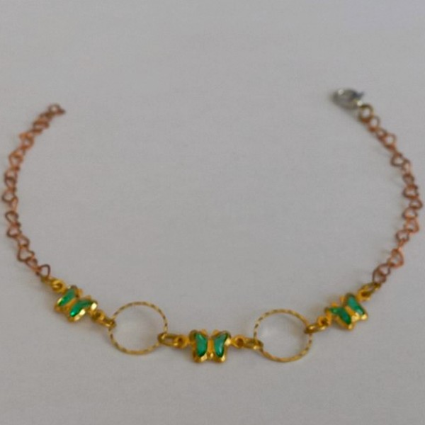 PULSEIRA NO BRUTO PRONTO PARA O BANHO(CX92) - COM CORRENTE EM CORAÇÃO (DELICADA) COM TREIS BORBOLETA - TAMANHO 18CM - BRU6865A