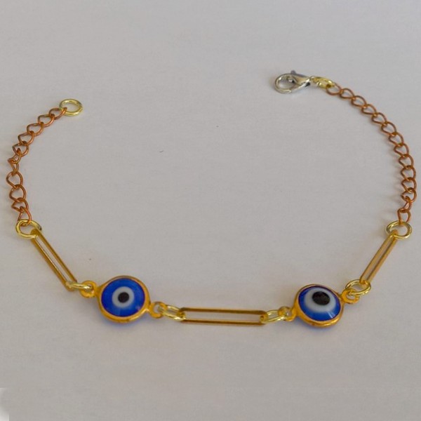 PULSEIRA NO BRUTO PRONTO PARA O BANHO(CX84) - COM CORRENTE CADEADO (DELICADA) COM DOIS OLHO GREGO-(PESO TOTAL 2.2GR) TAMANHO 18CM - BRU3867C