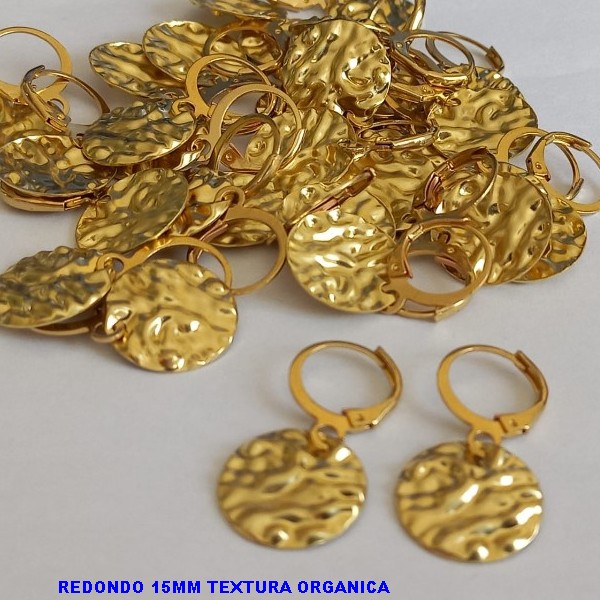 BRINCO BRUTO PRONTO PARA BANHO  COM ARGOLINHA DE PRESSÃO (5016) REDONDO 15MM TEXTURA ORGANICA- PESO TOTAL 1,7GR - BRU6471