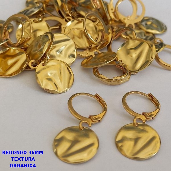 BRINCO BRUTO PRONTO PARA BANHO  COM ARGOLINHA DE PRESSÃO (4981) 15MM TEXTURA ORGANICA- PESO TOTAL 1,7GR - BRU0872