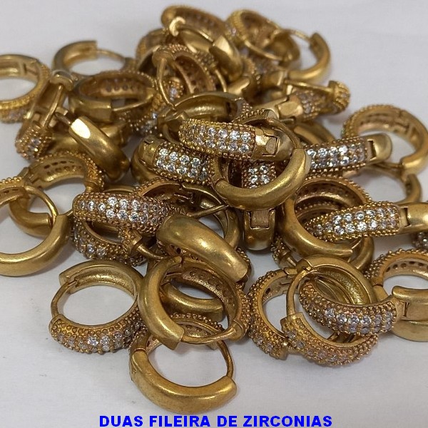 BRINCO NO BRUTO PRONTO PARA O BANHO BRINCO DE PRESSDÃO(TRANQUETA) - COM  DUAS FILEIRA DE ZIRCONIA - TAMANHO 16MM PESO TOTAL 3,8GR - BRU2311B