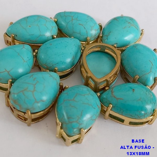 PINGENTE NO BRUTO PRONTO PARA O BANHO(CX75) "(pedra natural turquesa)"- COM BASE (ALTA FUSÃO)TAMANHO 13X18MM - PESO TOTAL 2,9GR - ""- BRU000379
