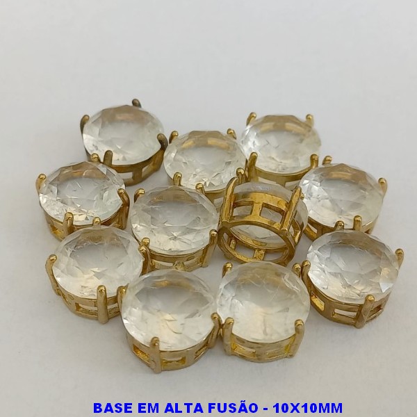 ACESSORIO NO BRUTO PRONTO PARA O BANHO - PEDRA DE ZIRCONIA FUSION  ) + PINGENTE COM BASE EM ALTA FUSÃO " 10X10MM " REDONDO - PESO TOTAL 1,6GR - BRU000439