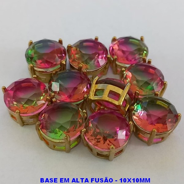 ACESSORIO NO BRUTO PRONTO PARA O BANHO - PEDRA DE ZIRCONIA ) + PINGENTE COM BASE EM ALTA FUSÃO " 10X10MM " REDONDO - PESO TOTAL 1,6GR - BRU000451