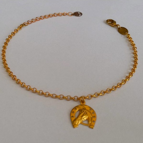 PULSEIRA NO BRUTO PRONTO PARA O BANHO - COM CORRENTE ELLO PORTUGUES COM PINGENTE PENDURICALHO DE FERRADURA -(2515)BRU7363