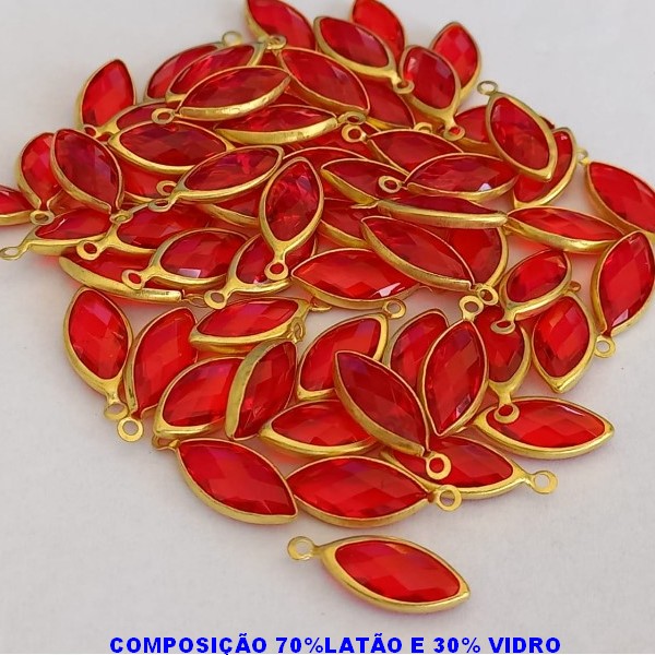 ACESSORIO NO BRUTO PRONTO PARA O BANHO (CX13)- PINGENTE DE " 7x15MM " COMPOSIÇÃO 70% LATÃO 30% EM VIDRO - PESO 0,6GR - BRU000365B