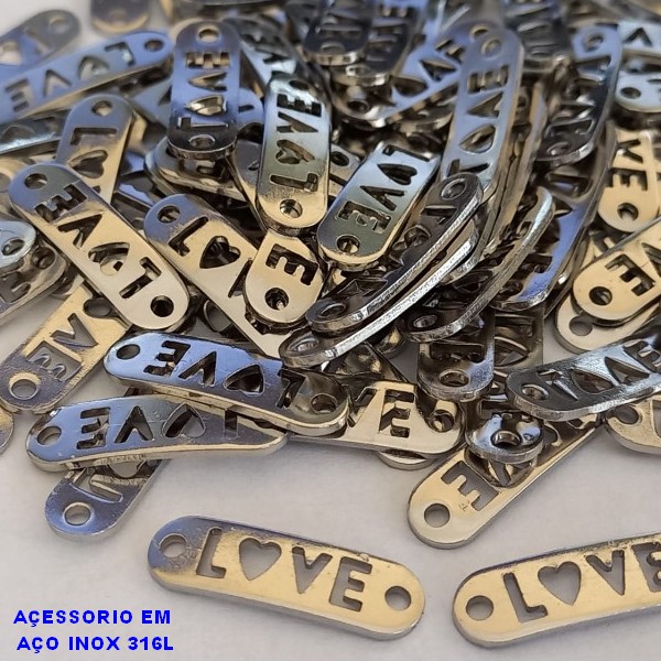 ACESSÓRIO EM AÇO INOXIDAVEL 316L - (PLACA PARA PULSEIRA LOVE COM DOIS FUROS) COMPOSIÇÃO 100% AÇO INOXIDAVEL - AÇO000497