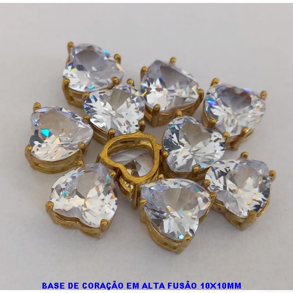 ACESSORIO NO BRUTO PRONTO PARA O BANHO - PEDRA DE ZIRCONIA) + PINGENTE COM BASE EM ALTA FUSÃO " 10x10MM " CORAÇÃO - PESO TOTAL 1,3GR - BRU000500