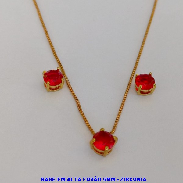 CONJUNTO NO BRUTO PRONTO PARA O BANHO - (PONTA DE LUZ 6MM COM ZIRCONIA)COM BASE DE BRINCO E PINGENTE EM ALTA FUSÃO (COM FECHO LAGOSTA EM LATÃO)- BRU0775C