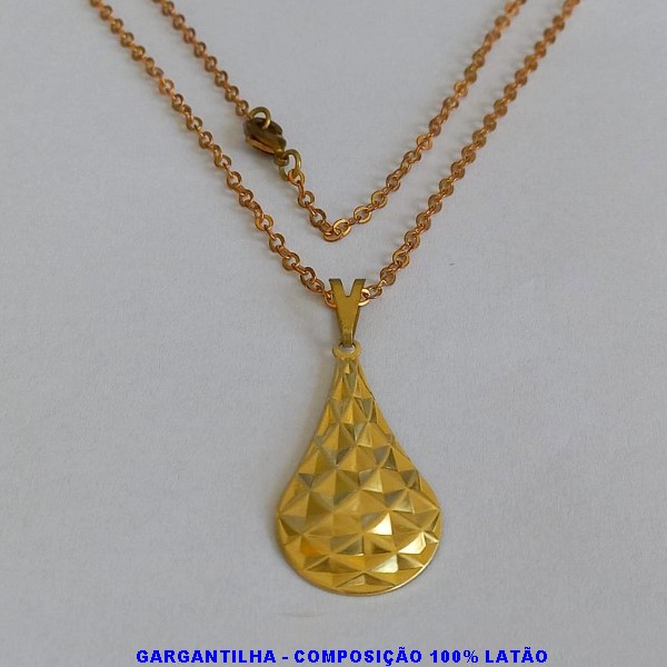 GARGANTILHA NO BRUTO PRONTO PARA O BANHO -COM CORRENTE CADEADO DE 50CM(824) -(GOTA DIAMANTADA 30X16MM - PESO TOTAL 3,4GR -  BRU0824F