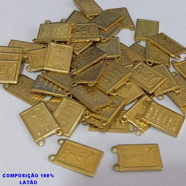 ACESSORIO NO BRUTO PRONTO PARA O BANHO  (CX81) -(VENDIDO POR UNIDADE) PINGENTE DEUS E FIEL (2152) COMPOSIÇÃO 100% LATÃO - PESO 1.3GR -ESCAPULÁRIO  BRU0002152F