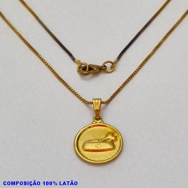 GARGANTILHA NO BRUTO PRONTO PARA O BANHO -(2512)- GARGANTILHA COM CORRENTE VENEZIANA E PINGENTE REDONDO POTINHO PET 15MM - TAMANHO 45,0CM- FECHO LAGOSTA - PESO 3,0GR - BRU1004A