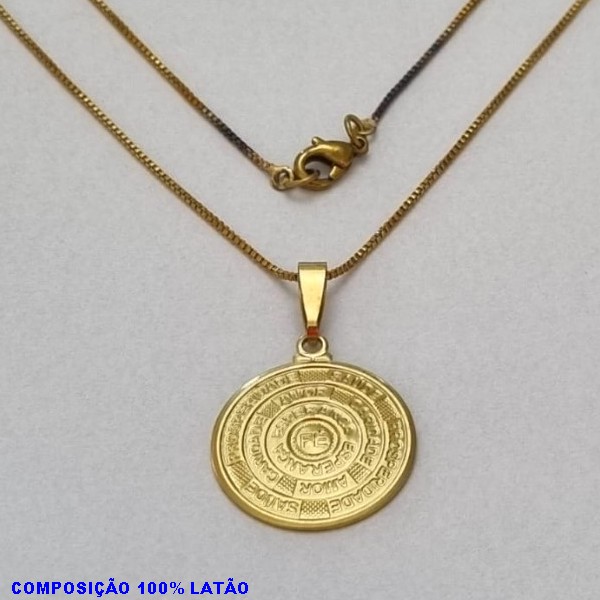 GARGANTILHA NO BRUTO PRONTO PARA O BANHO -(2629)- GARGANTILHA COM CORRENTE VENEZIANA E PINGENTE REDONDO 20MM C/ DIZERES BORDA LISA- TAMANHO 45,0CM- FECHO LAGOSTA - PESO 3,9GR - BRU1005A
