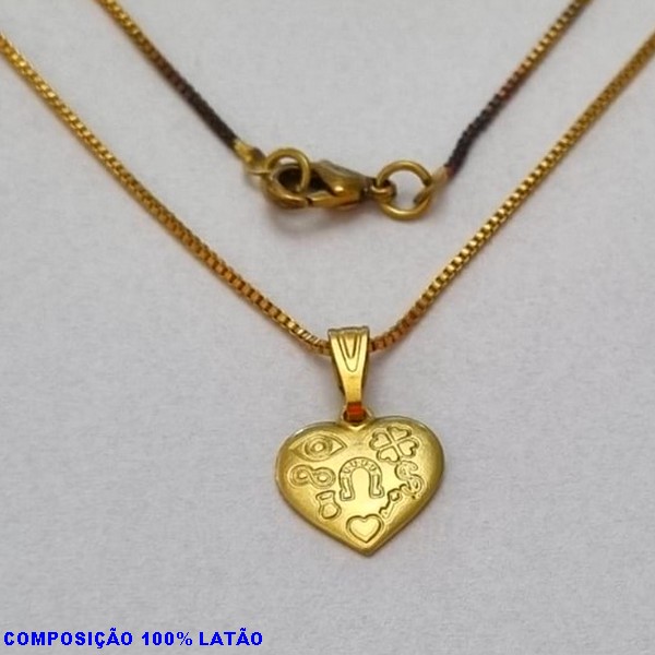 GARGANTILHA NO BRUTO PRONTO PARA O BANHO -(4632)- GARGANTILHA COM CORRENTE VENEZIANA E PINGENTE CORAÇÃO 10MM ESTAMPADO AMULETOS DA SORTE - TAMANHO 45,0CM- FECHO LAGOSTA - PESO 2,3GR - BRU1007A