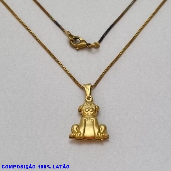 GARGANTILHA NO BRUTO PRONTO PARA O BANHO -(1547)- GARGANTILHA COM CORRENTE VENEZIANA E PINGENTE CACHORRO DUPLO 16MM- TAMANHO 45,0CM- FECHO LAGOSTA - PESO 2,6GR - BRU1008A