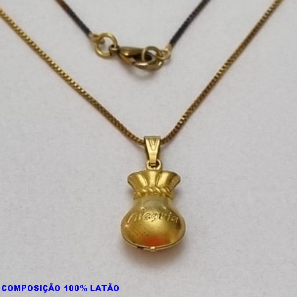 GARGANTILHA NO BRUTO PRONTO PARA O BANHO -(355)- GARGANTILHA COM CORRENTE VENEZIANA E PINGENTE SACO DA FELICIDADE ALEGRIA 15X10MM- TAMANHO 45,0CM- FECHO LAGOSTA - PESO 2,8GR - BRU1009A