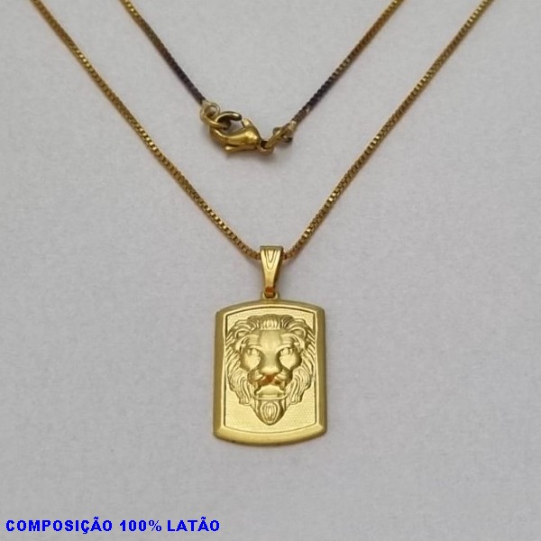 GARGANTILHA NO BRUTO PRONTO PARA O BANHO -(4645)- GARGANTILHA COM CORRENTE VENEZIANA E PINGENTE RETANGULO ARREDONDADO 20MM LEÃO DE JUDÁ - TAMANHO 45,0CM- FECHO LAGOSTA - PESO 3,2GR - BRU10010A