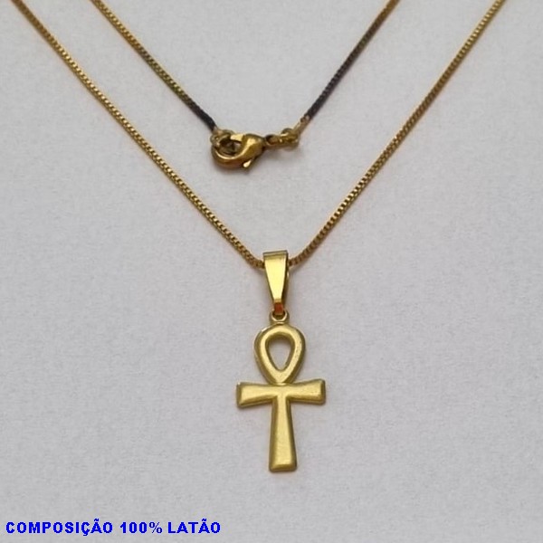 GARGANTILHA NO BRUTO PRONTO PARA O BANHO -(139)- GARGANTILHA COM CORRENTE VENEZIANA E PINGENTE CRUZ EGÍPCIA 20MM - TAMANHO 45,0CM- FECHO LAGOSTA - PESO 2,4GR - BRU10015A