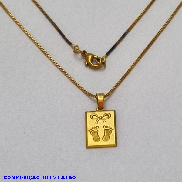 GARGANTILHA NO BRUTO PRONTO PARA O BANHO - (2893) - GARGANTILHA COM CORRENTE VENEZIANA E PINGENTE RETANGULO 14MM C/ LAÇINHO E PEZINHO - TAMANHO 45,0CM- FECHO LAGOSTA - PESO 2,7GR - BRU10018A
