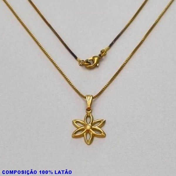 GARGANTILHA NO BRUTO PRONTO PARA O BANHO - (56) - GARGANTILHA COM CORRENTE VENEZIANA E PINGENTE FLOR C/ PÉTALAS VAZ 15MM - TAMANHO 45,0CM- FECHO LAGOSTA - PESO 2,3GR - BRU10021A