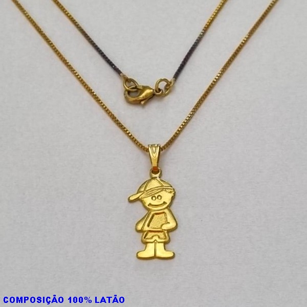 GARGANTILHA NO BRUTO PRONTO PARA O BANHO - (2482) - GARGANTILHA COM CORRENTE VENEZIANA E PINGENTE PINGENTE MENINO ESTAMPADO 20MM - TAMANHO 45,0CM- FECHO LAGOSTA - PESO 2,6GR - BRU10022A