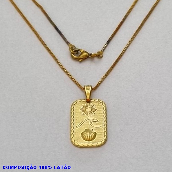 GARGANTILHA NO BRUTO PRONTO PARA O BANHO - (4683) - GARGANTILHA COM CORRENTE VENEZIANA E PINGENTE PLACA C/ SOL ONDA CONCHA 20MMX13MM - TAMANHO 45,0CM- FECHO LAGOSTA - PESO 4,0GR - BRU10023A