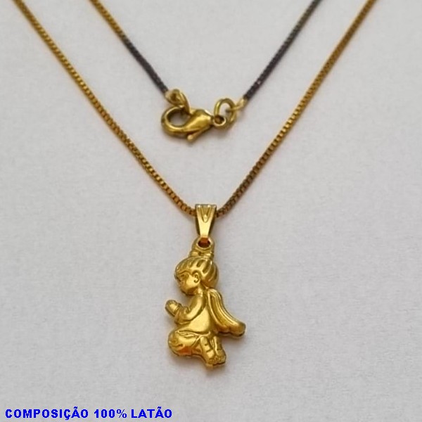 GARGANTILHA NO BRUTO PRONTO PARA O BANHO - (798) - GARGANTILHA COM CORRENTE VENEZIANA E PINGENTE ANJO DUPLO JOELHO P/ DOBRAR 15MM - TAMANHO 45,0CM- FECHO LAGOSTA - PESO 2,3GR - BRU10026A