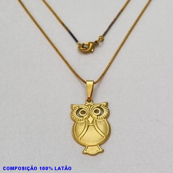 GARGANTILHA NO BRUTO PRONTO PARA O BANHO - (2126) - GARGANTILHA COM CORRENTE VENEZIANA E PINGENTE CORUJA RETICULADA C/ OLHOS VAZADOS 25MM- TAMANHO 45,0CM- FECHO LAGOSTA - PESO 3,6GR - BRU10027A